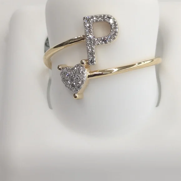 Real Diamond 10kt Yellow Gold Initial P Ring For Women